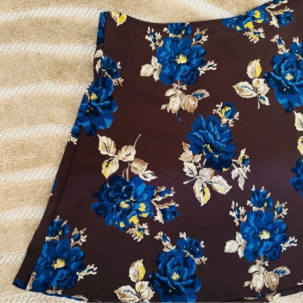 Old Navy Floral Mini Skirt Blue Rose Brown Y2K A-Line Cottagecore Size 4 - Picture 3 of 6
